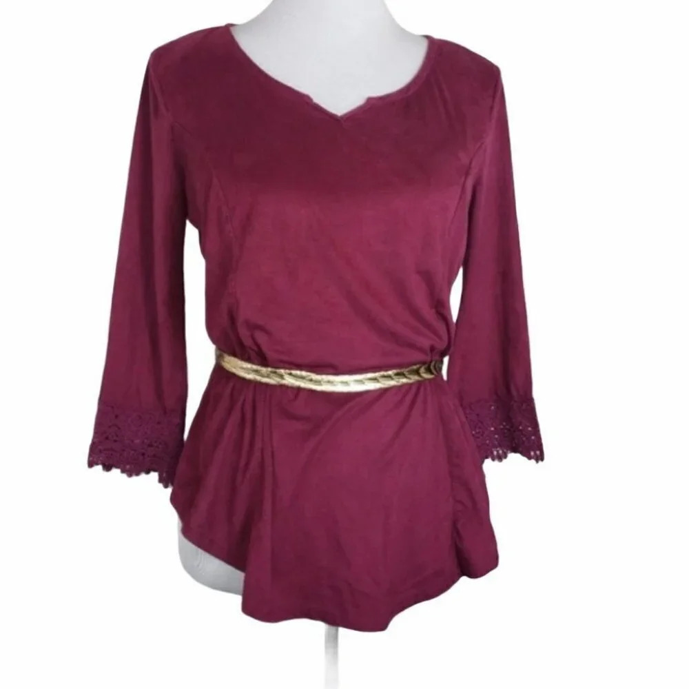 Signature Studio S Raspberry faux suede Boho top - Picture 2 of 5